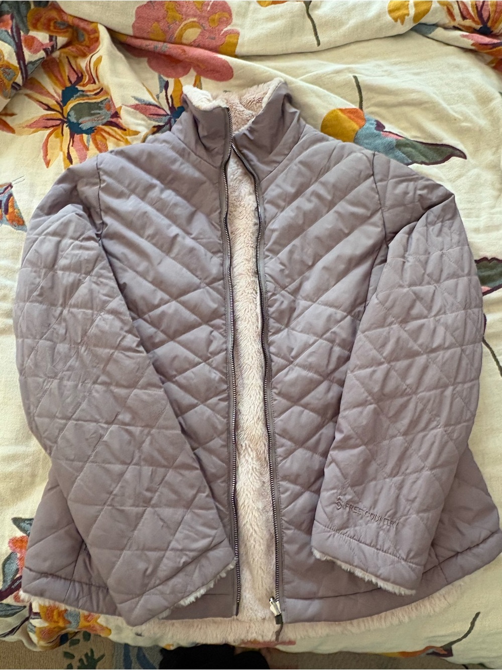 Light Gray Quilted Women's Jacket with Sherpa Lining